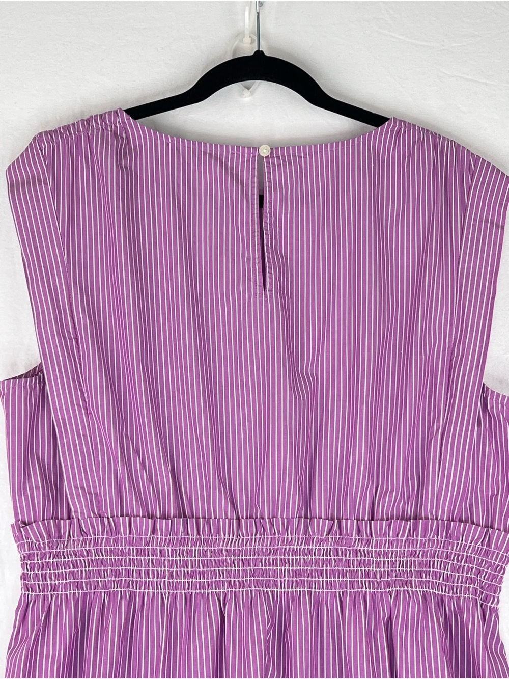 Loft Striped Poplin Midi Dress XL Lavender Purple Cotton Casual Boat Neck Preppy - Picture 8 of 13